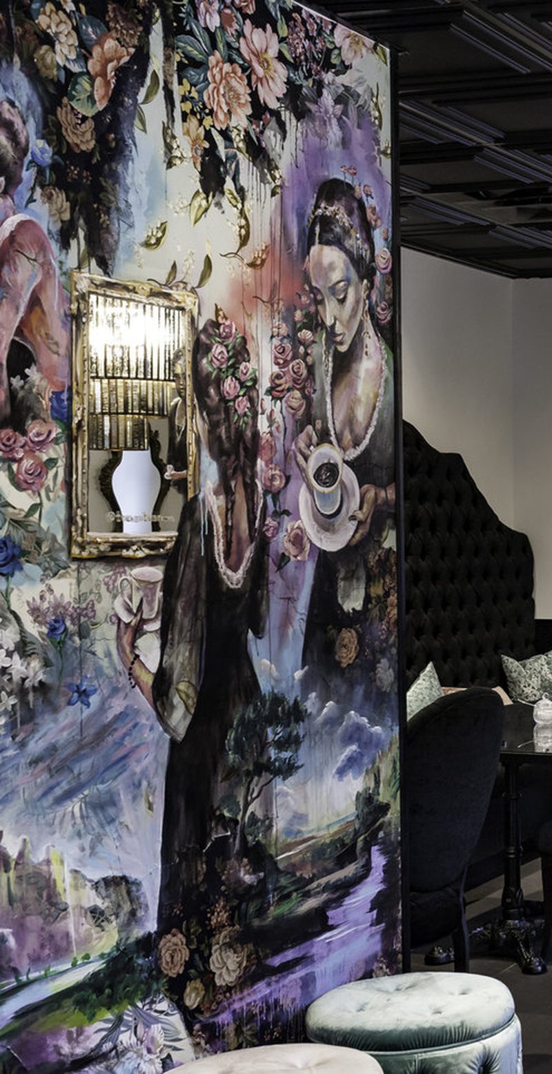 Hand-painted floral mural